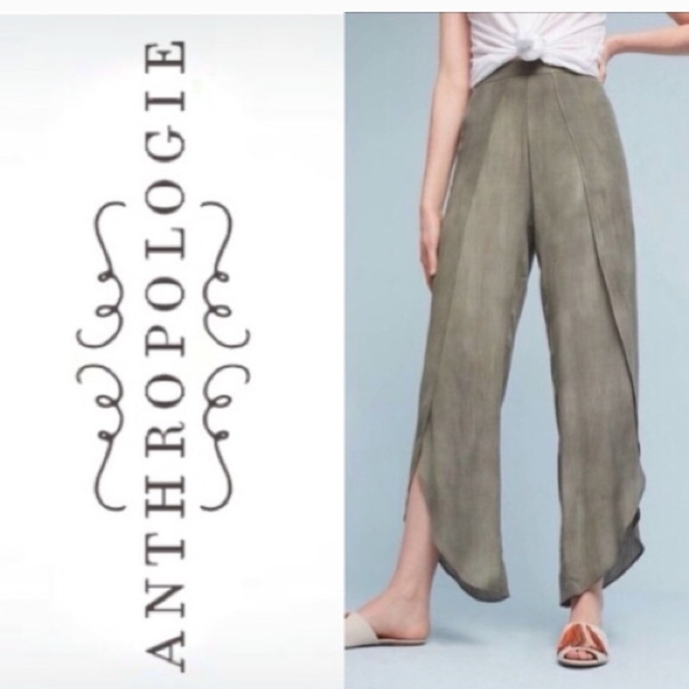 Anthropologie Drew Sage Green Whitney Tulip Leg Thigh Slit Pants Womens XS